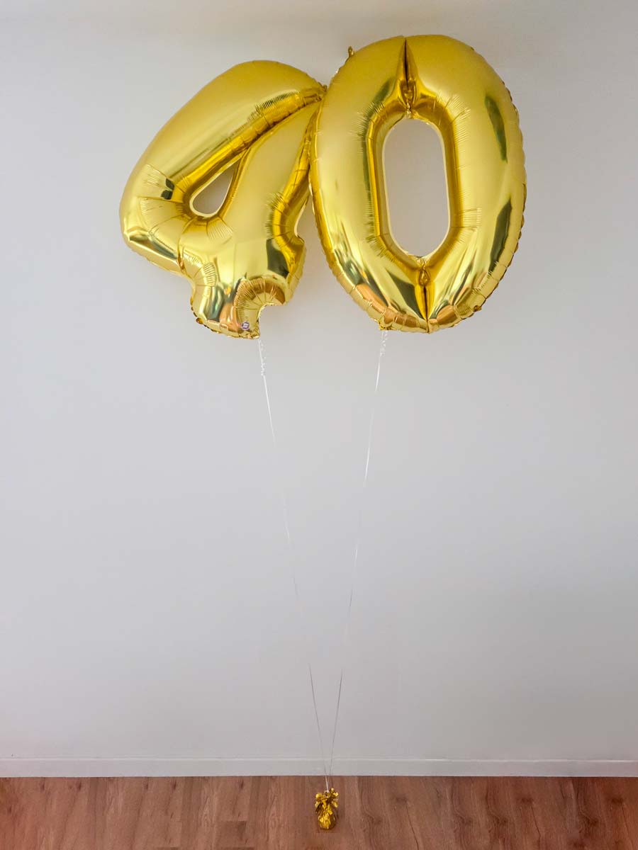 Helij baloni u obliku broja 40, zlatni baloni Pula za proslave rođendana i obljetnica.
